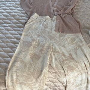 INC International Concepts Elegant Cream Patterned Flowy Pants